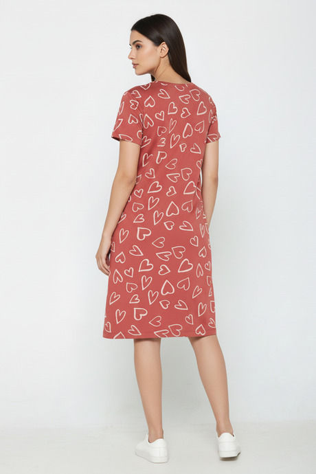 Zivame Knit Cotton Knee Length Nightdress - Burnt Brick — image 2